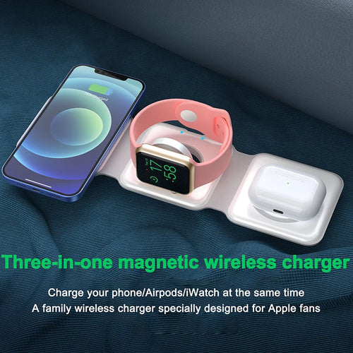 3 in 1 Foldable Wireless Charger Pad Stand Magnetic Fast Charging Dock Station Apple iPhone/Watch/AirPods