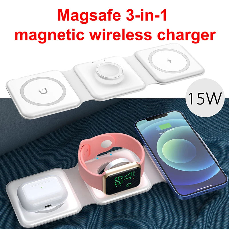 3 in 1 Foldable Wireless Charger Pad Stand Magnetic Fast Charging Dock Station Apple iPhone/Watch/AirPods